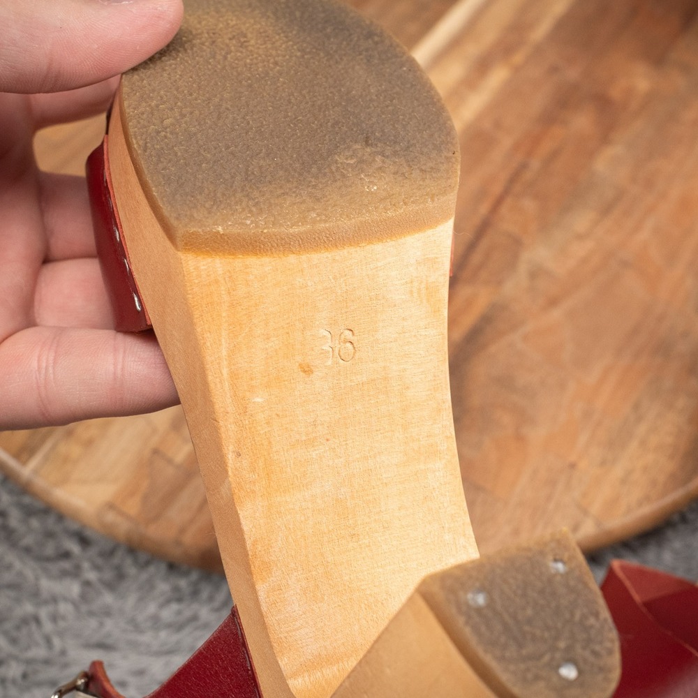 Swedish Hasbeens Kringlan Anthropologie Clog Sandals EU 36 US 6 Red EUC‼️ - Picture 7 of 7